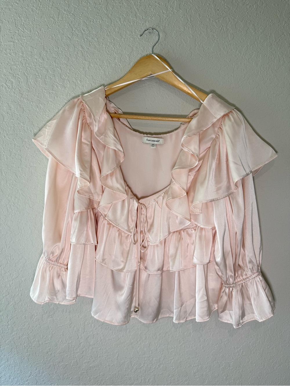 Francescas  Blush Pink Ruffle Peasant Top